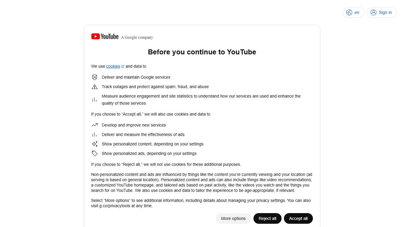 Before you continue to YouTube