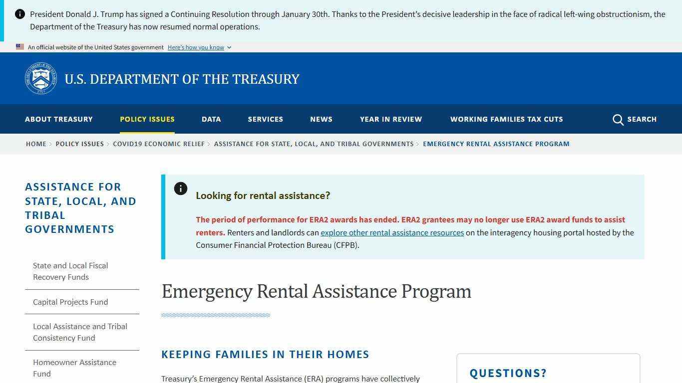 Emergency Rental Assistance Program | U.S. Department of the Treasury