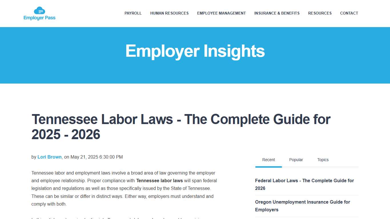 Tennessee Labor Laws: The Complete Guide for 2025 - 2026