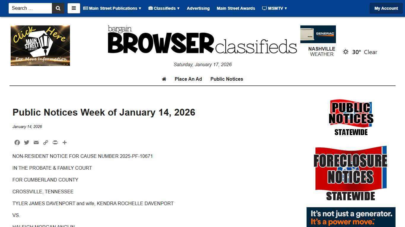 Public Notices Week of January 14, 2026 - Main Street Media of Tennessee